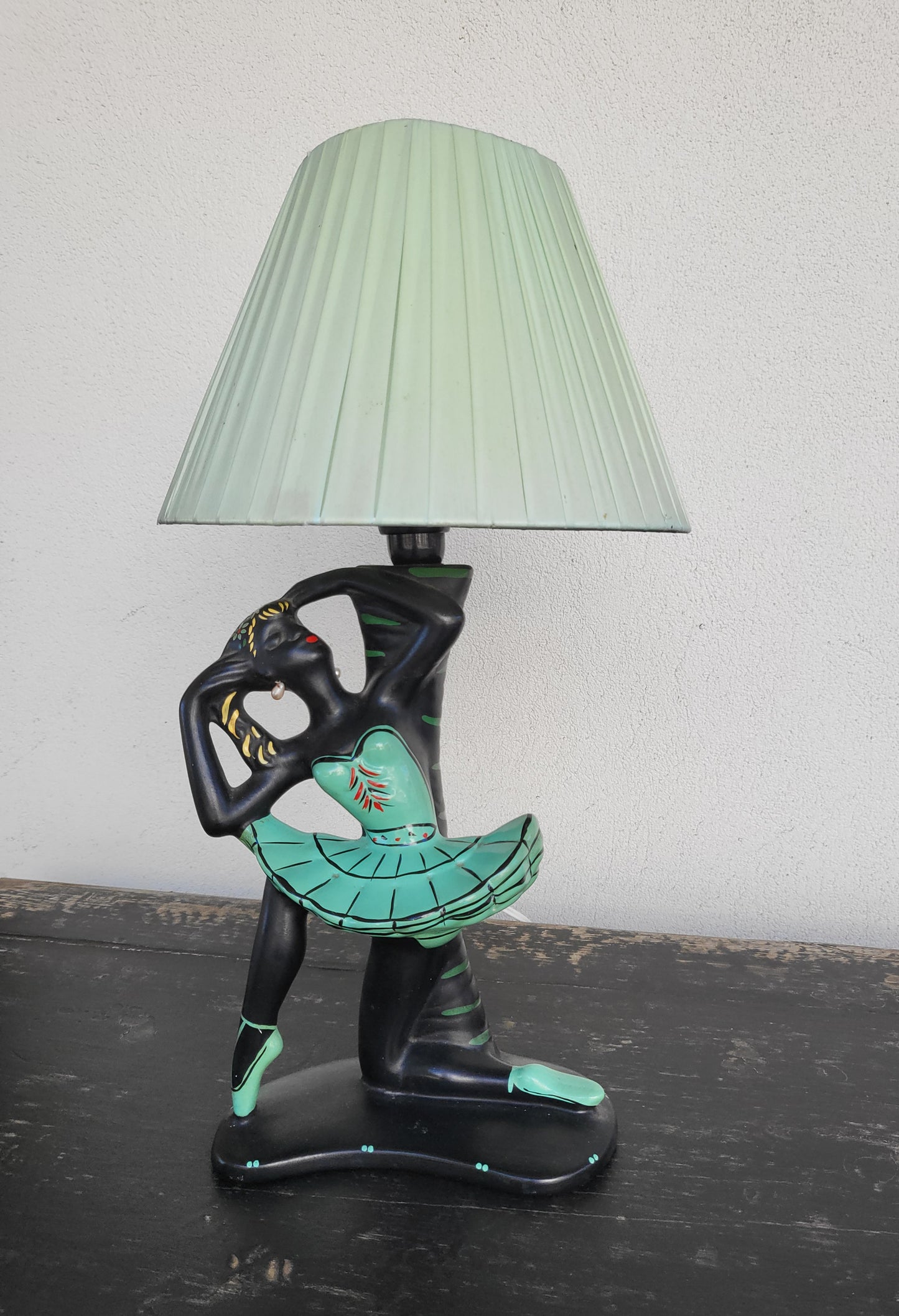 Barsony lamp with original fabric shade, Australian mid-century lighting collectible.