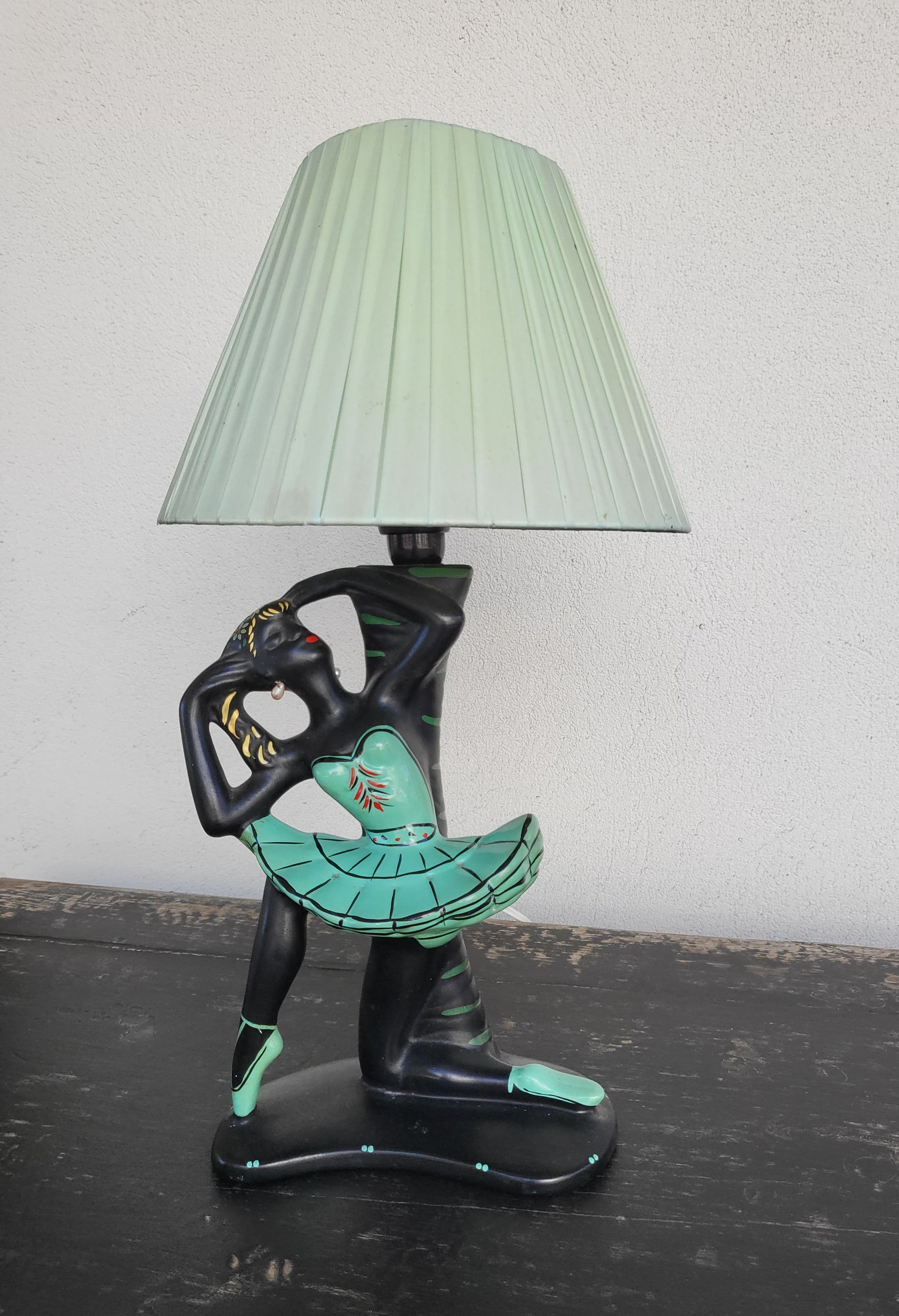 Barsony lamp with original fabric shade, Australian mid-century lighting collectible.