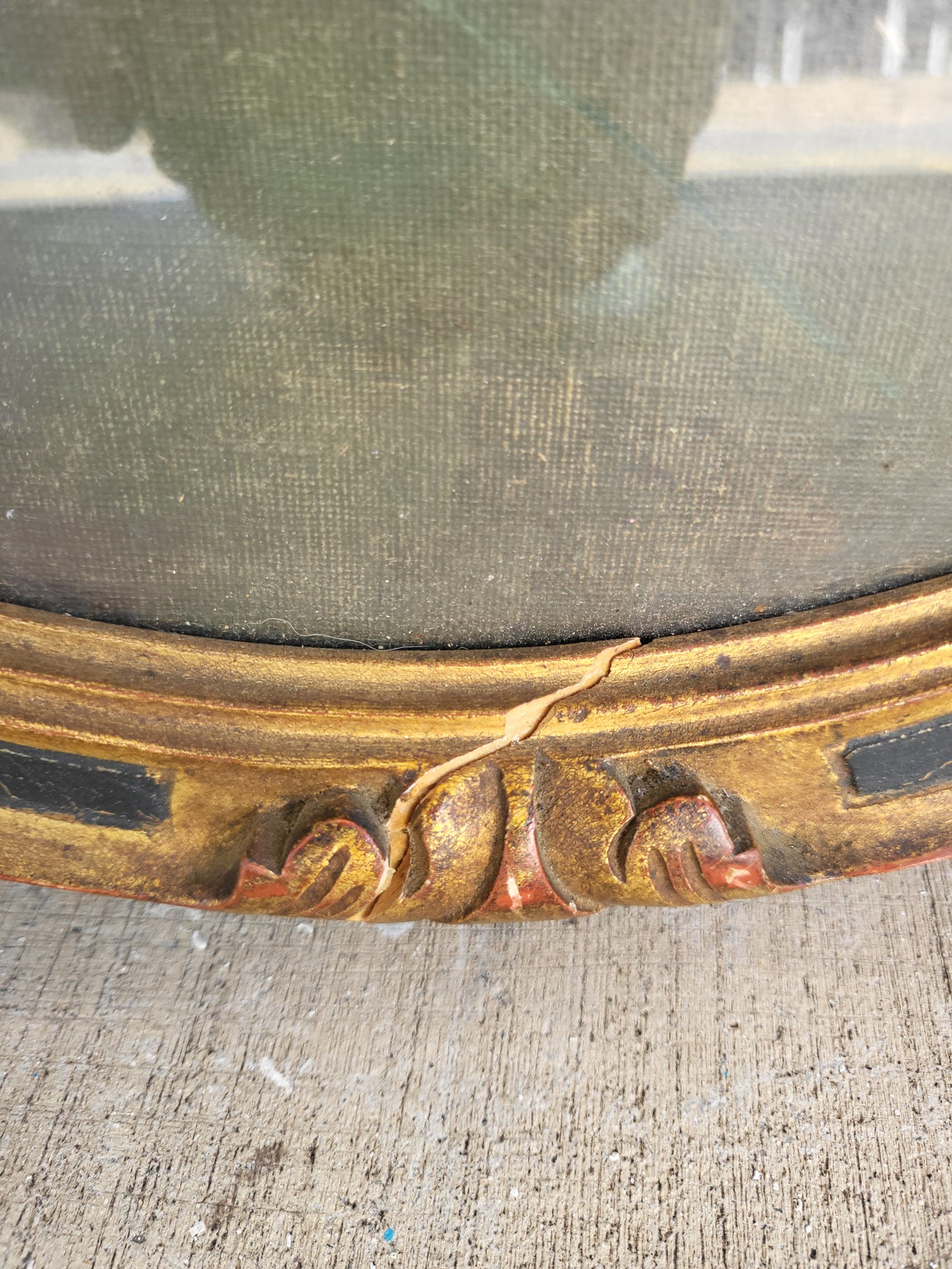 Antique Oil on Board Floral Still Life in Gilt Oval Frame (c. 1900-1930s)