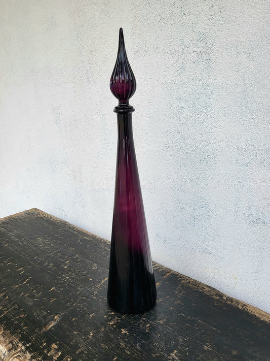 Mid-Century Empoli Glass Genie Bottle - Purple, 67cm