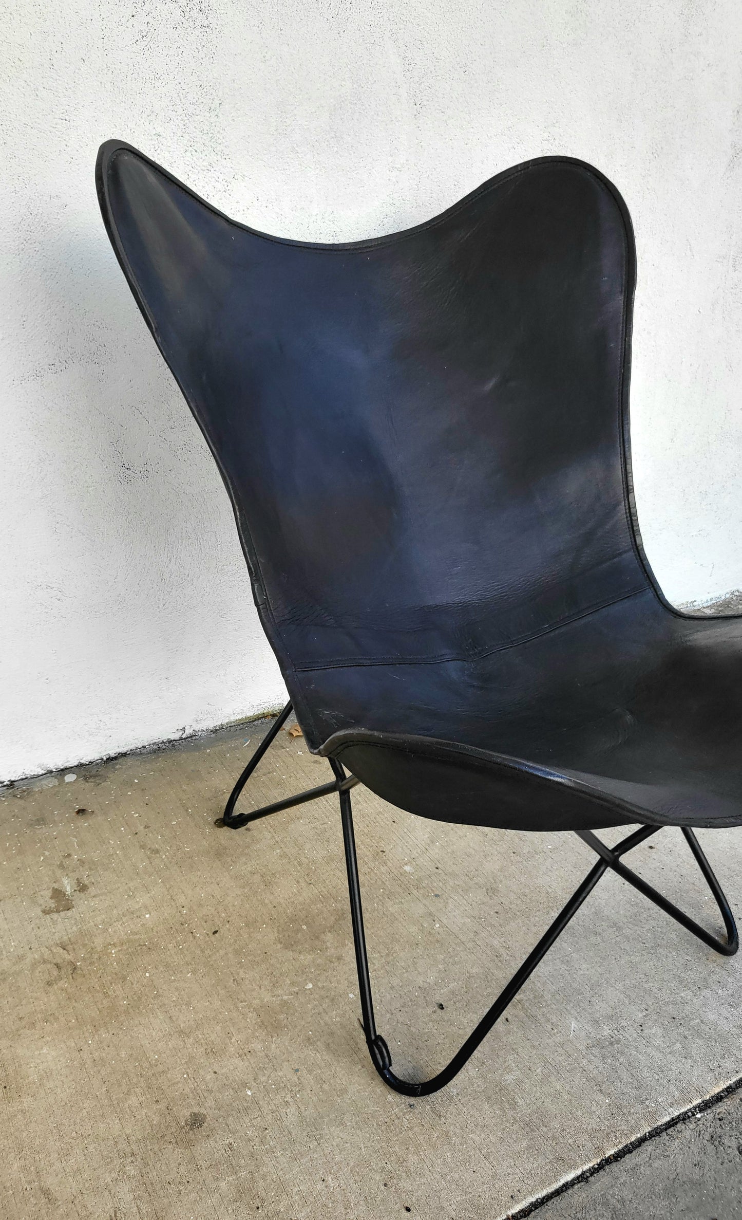 Vintage XL Danish Black Leather Butterfly Chair