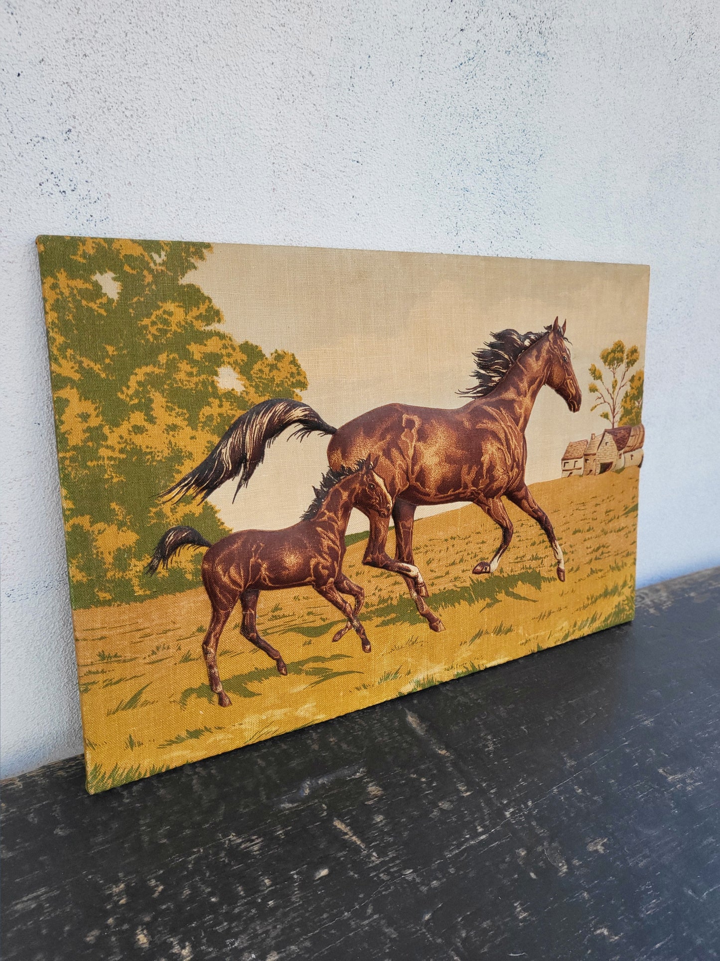 Vintage Padded Textile Art - Horses in Motion