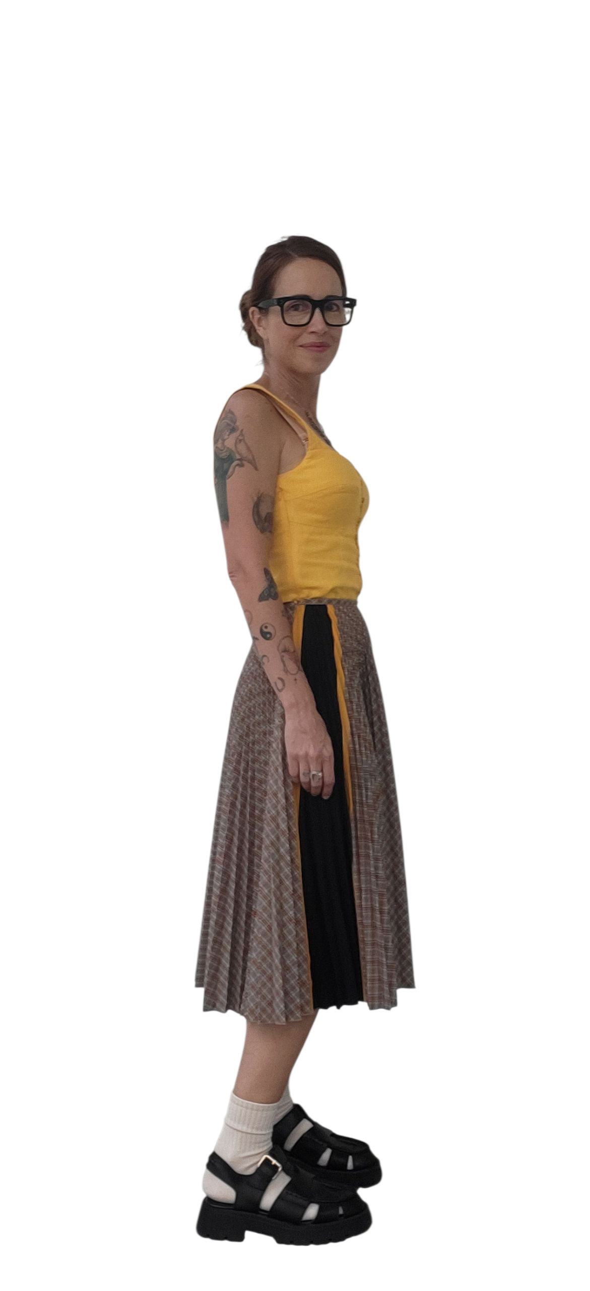 Prada Pleated Check Skirt with Contrast Panels - Size 38