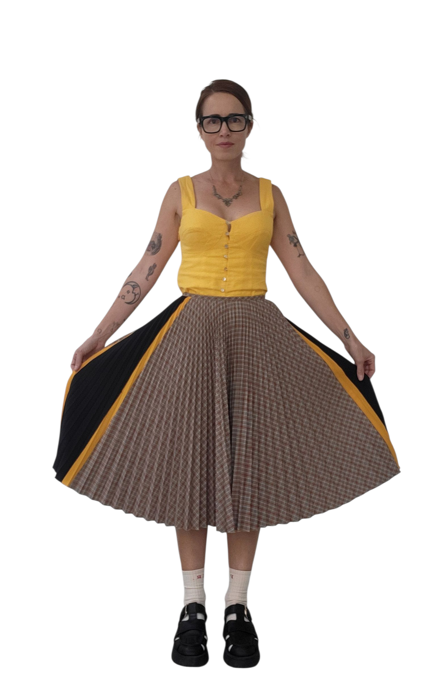 Prada Pleated Check Skirt with Contrast Panels - Size 38