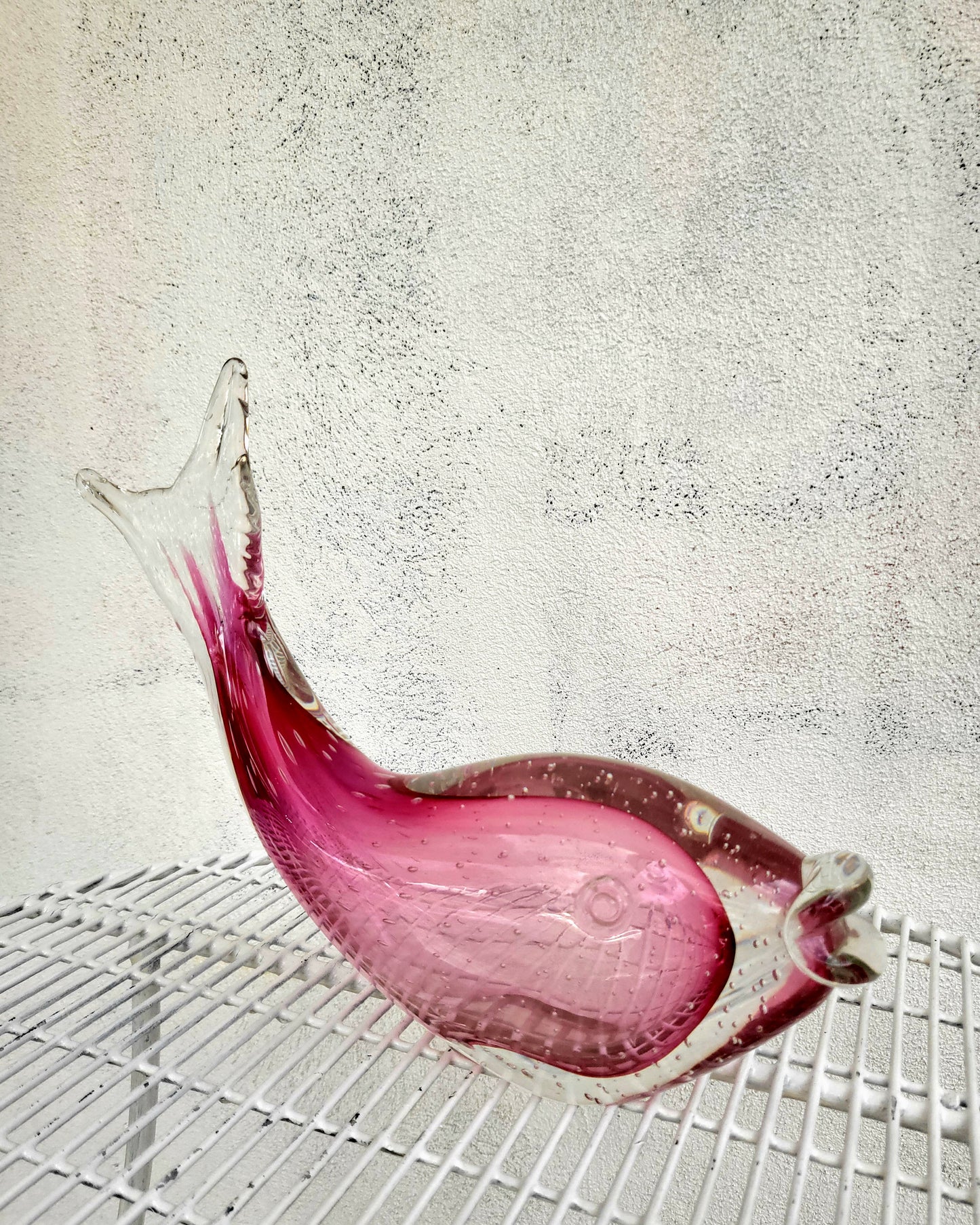 Attributed Murano Glass Fish Sculpture - Pink & Clear (36cm)