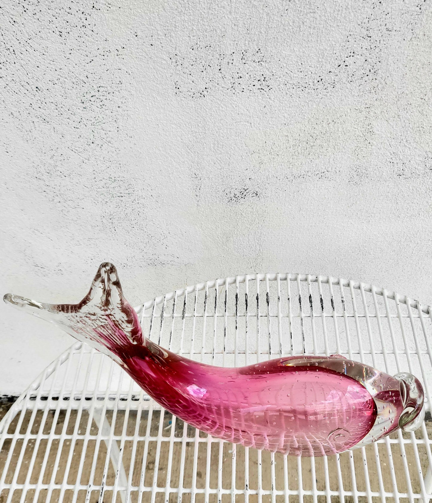 Attributed Murano Glass Fish Sculpture - Pink & Clear (36cm)