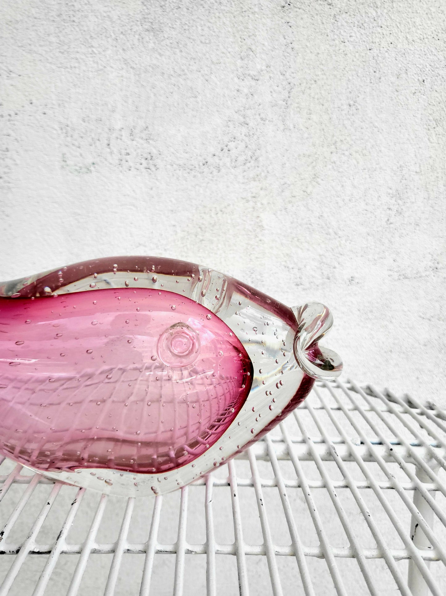 Attributed Murano Glass Fish Sculpture - Pink & Clear (36cm)
