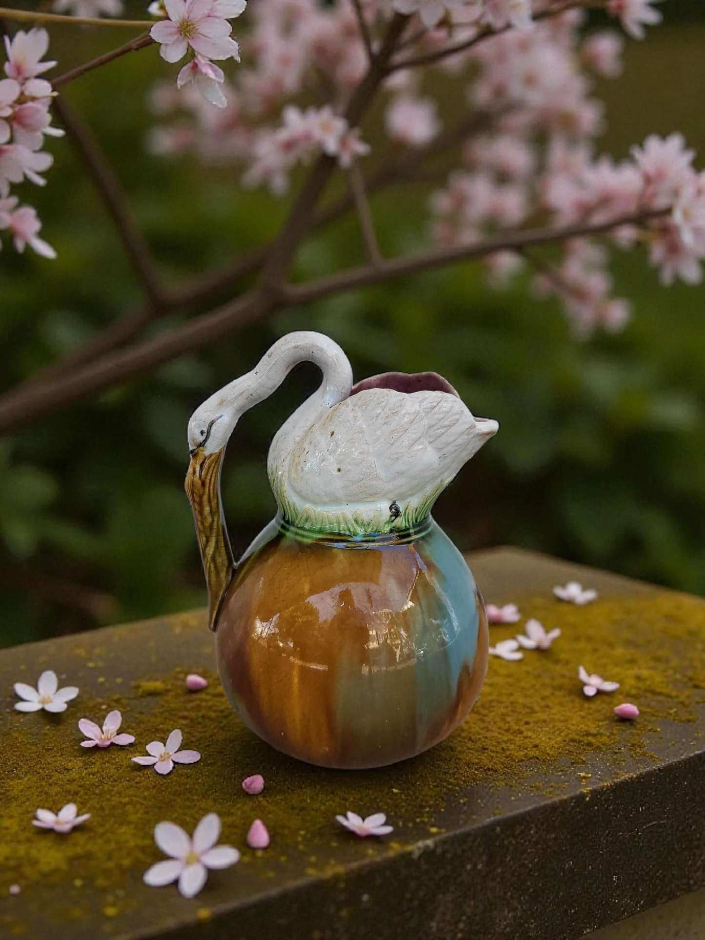 Early English Majolica Swan-Form Jug Vase