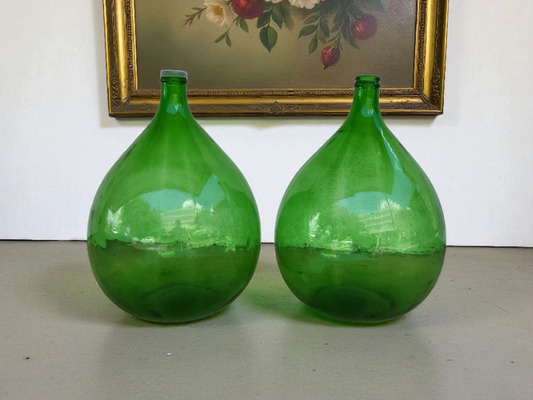Antique Green Glass Italian Demijohns - 34L