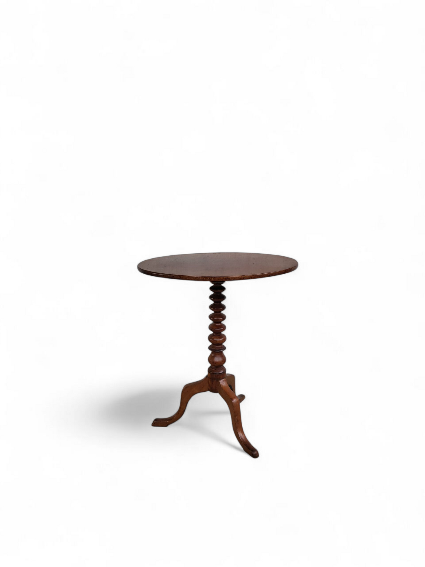 Victorian hardwood wine table with a bobbin-turned pedestal and tripod base, c.1880s–1890s, 68cm high.