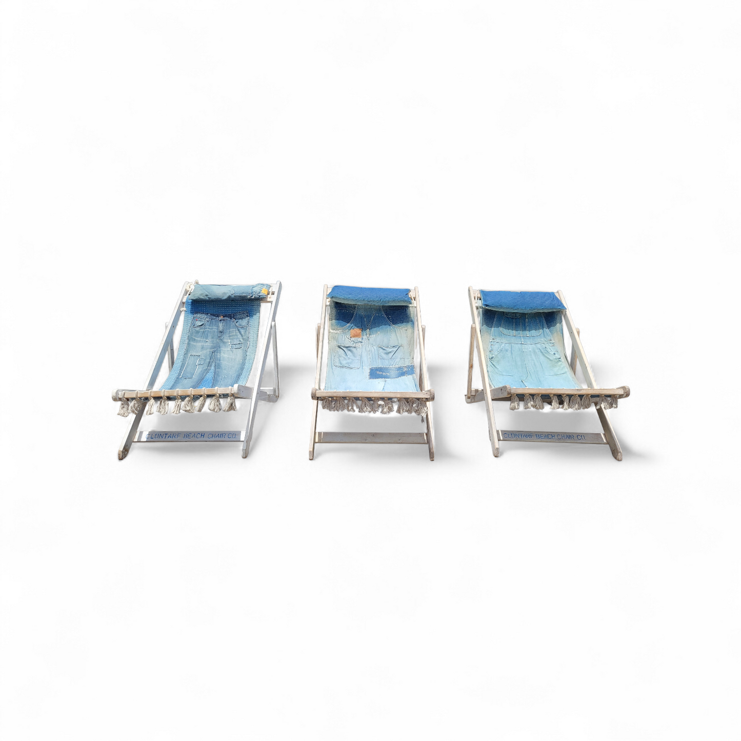 Reworked Denim Beach Deck Chairs - Set of Three