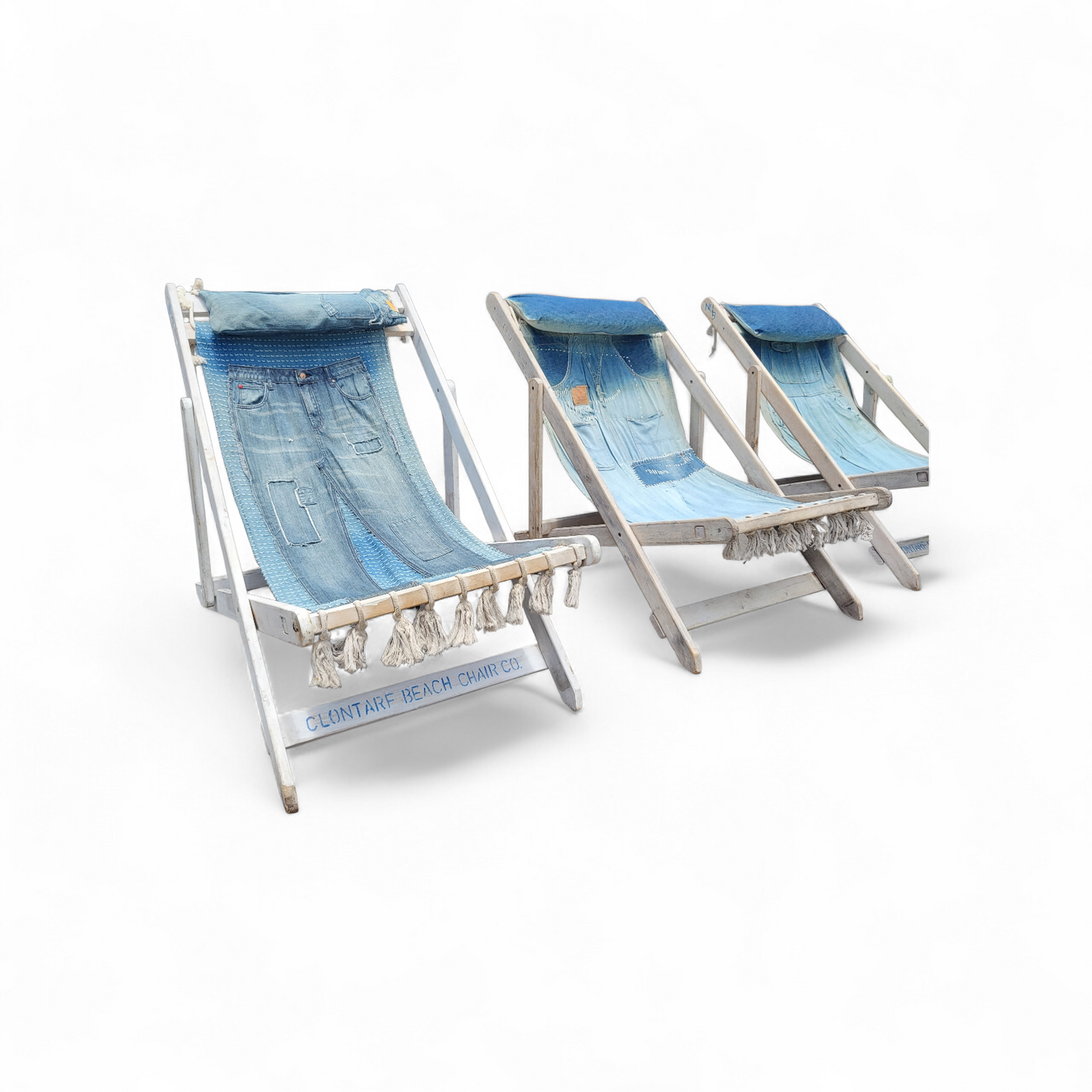 Reworked Denim Beach Deck Chairs - Set of Three
