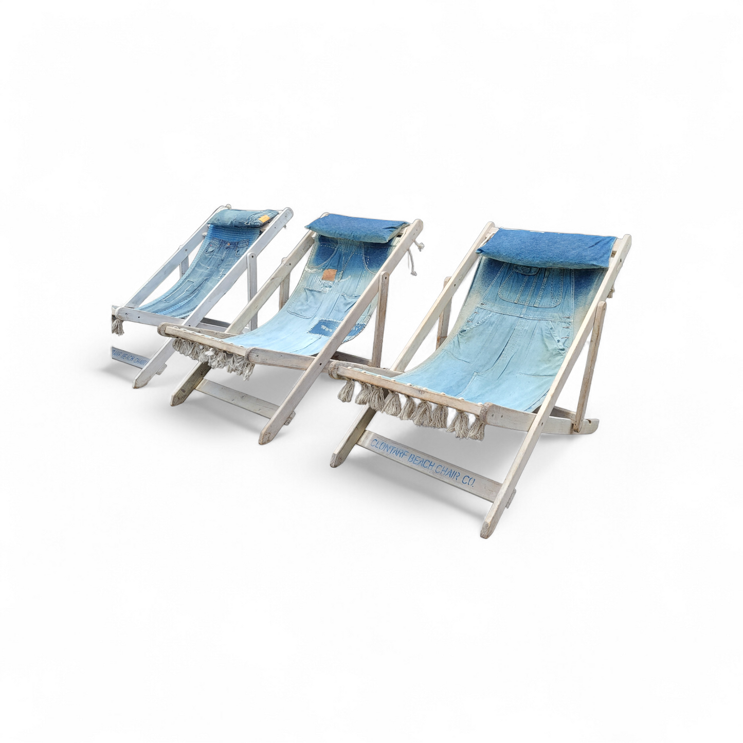 Reworked Denim Beach Deck Chairs - Set of Three