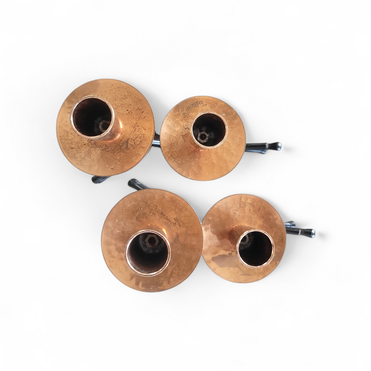 Mid-Century Atomic Style Black Metal & Copper Candle Holders (Pair)