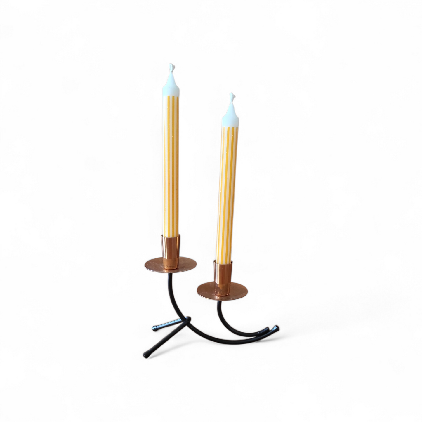 Mid-Century Atomic Style Black Metal & Copper Candle Holders (Pair)