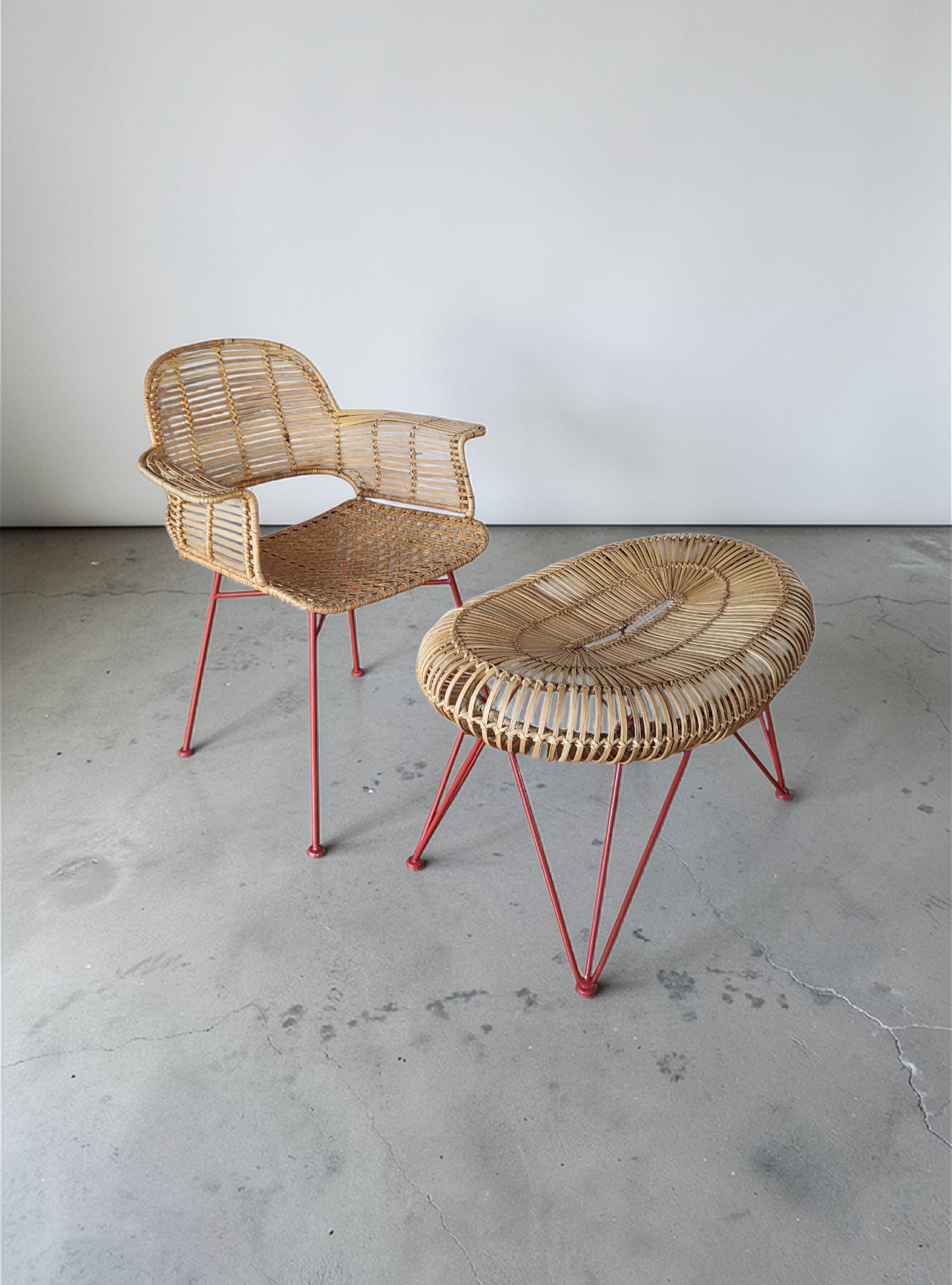 Swedish Scandinavian Rattan Lounge Chair & Ottoman Set - c.1960s