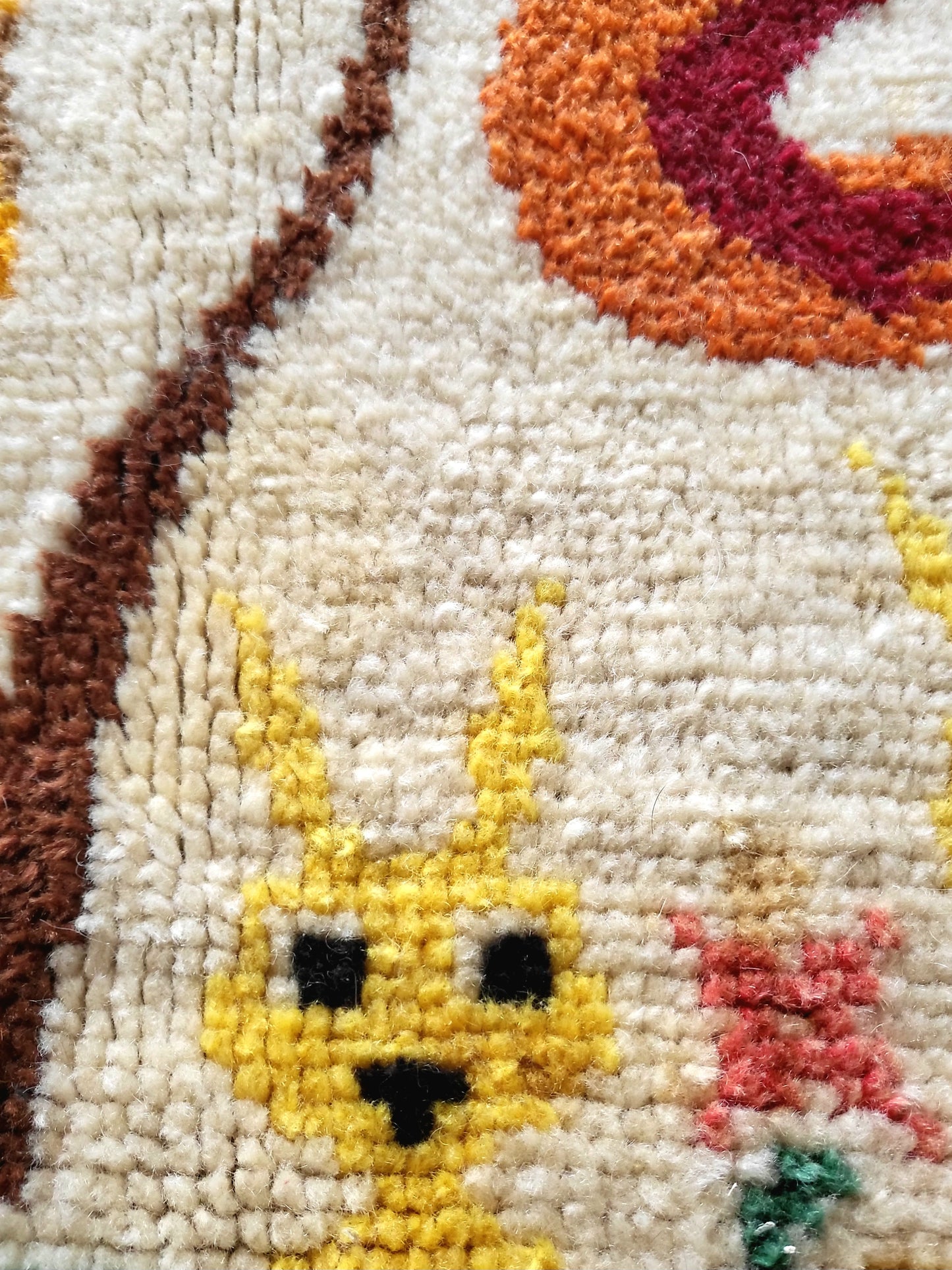 Mid Century Handwoven Folk Art Rug - Owls, Fox & Woodland Animals