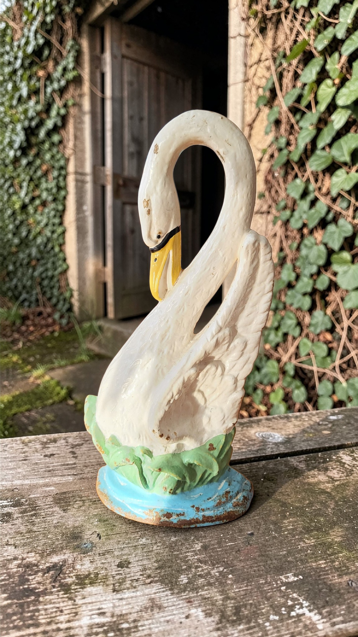 Heavy Cast Iron Swan Doorstop / Garden Feature