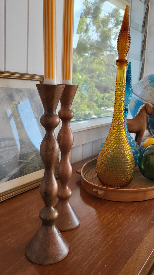 Pair of Post-Modern Copper Candle Holders