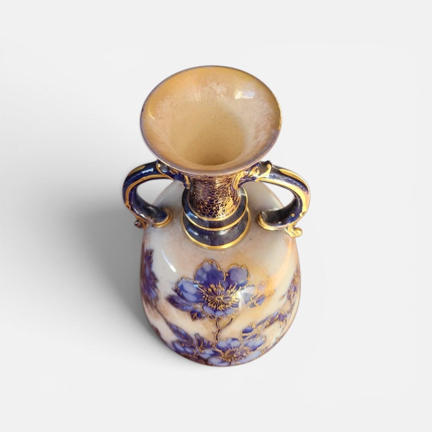 Antique Doulton Burslem Hand-Painted Flow Blue Vase with Art Nouveau Blossom Decoration | c.1900