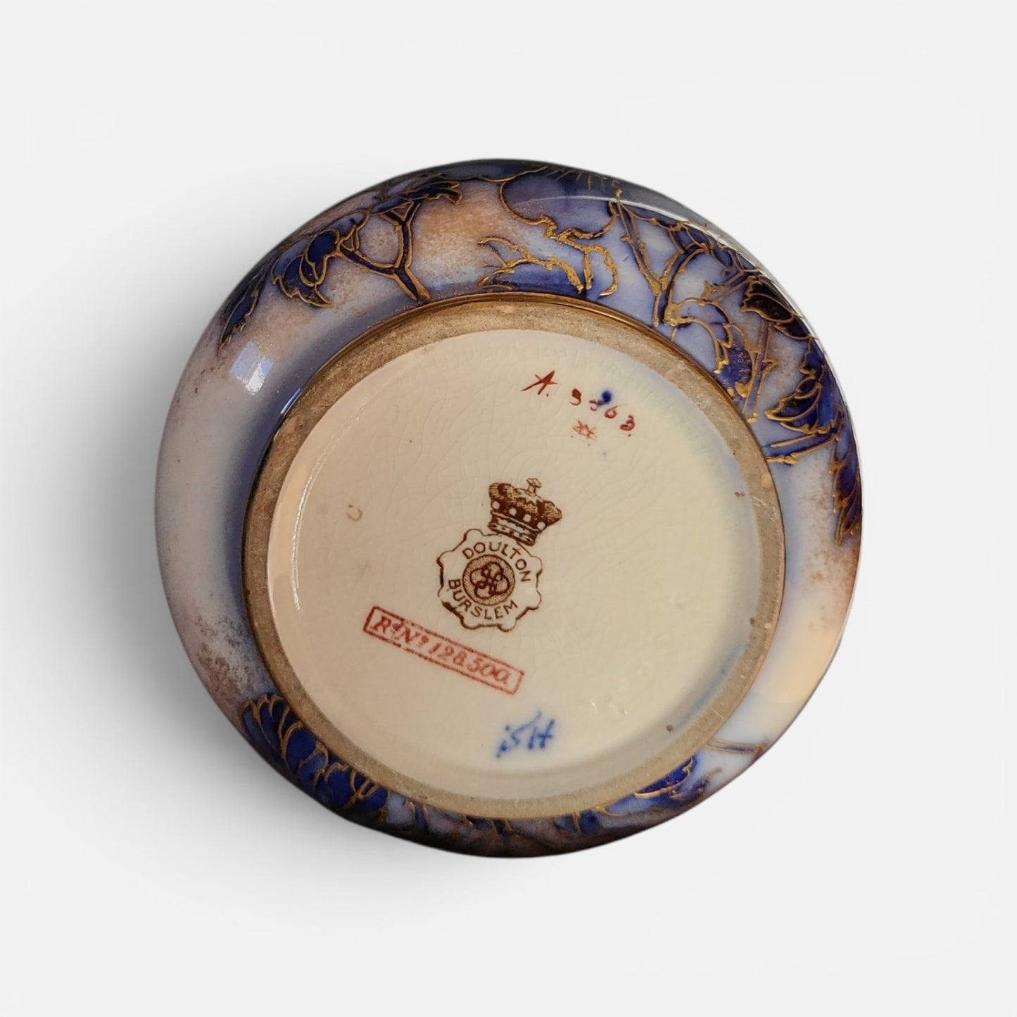 Antique Doulton Burslem Hand-Painted Flow Blue Vase with Art Nouveau Blossom Decoration | c.1900