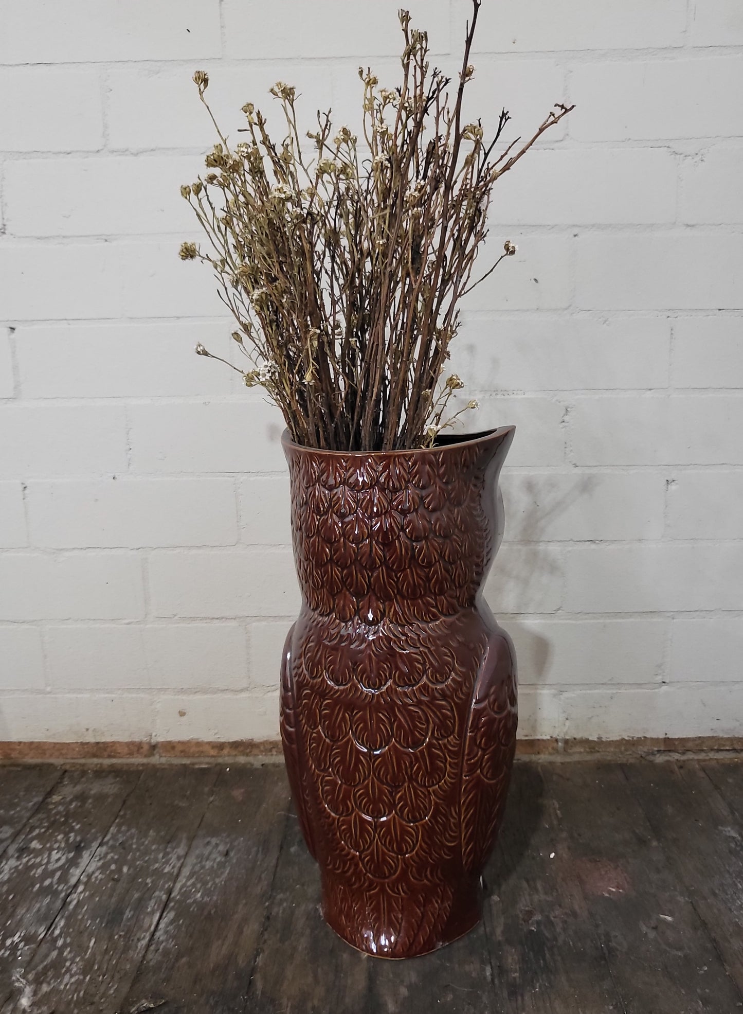 Vintage Ceramic Owl Umbrella Stand / Floor Vase | 1970s