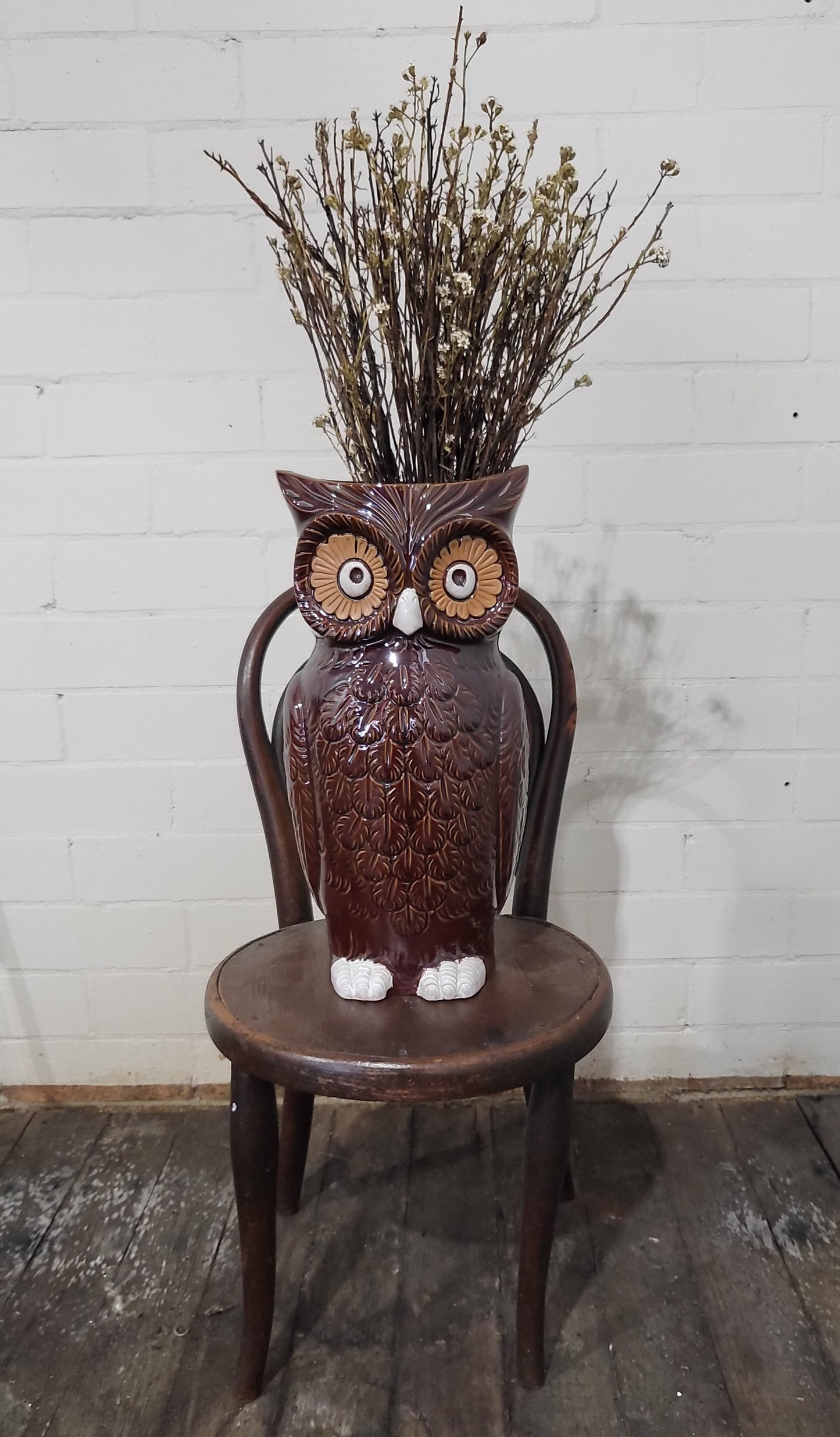 Vintage Ceramic Owl Umbrella Stand / Floor Vase | 1970s