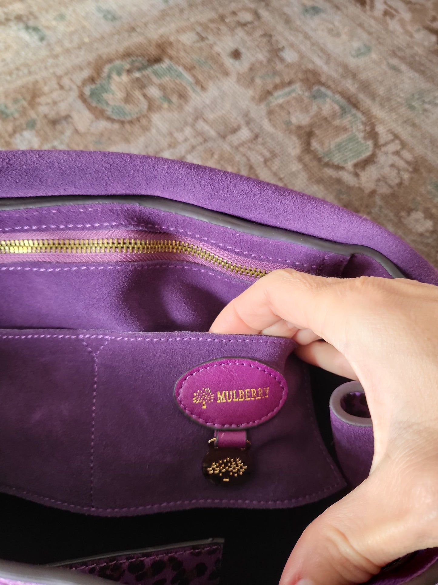 Mulberry Leopard Print Pony Hair Bayswater Bag - Purple Leather