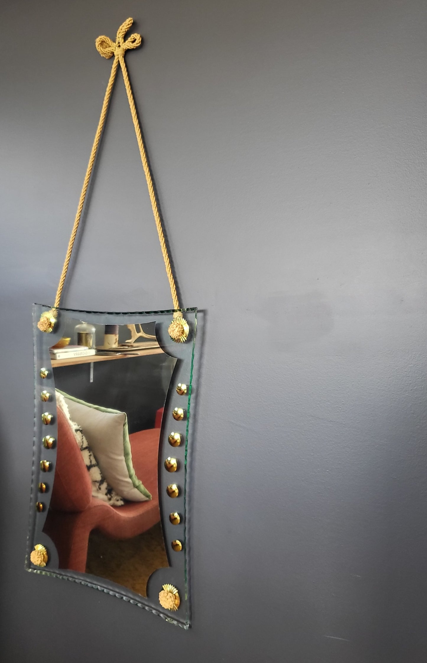 1950s Mid-Century Cristal Art Wall Mirror with Rope Suspension