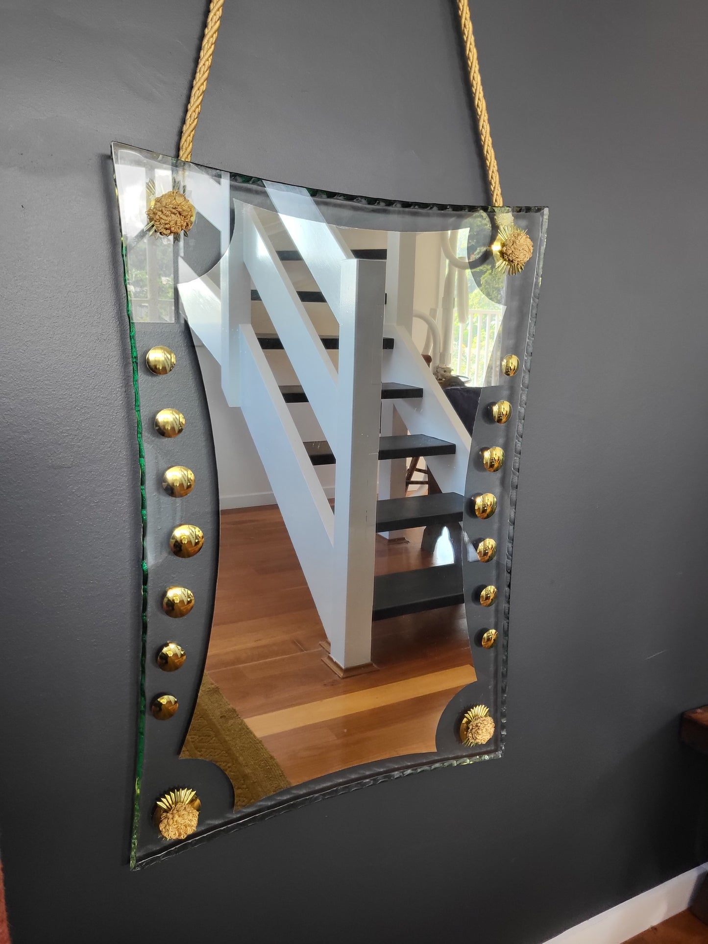 1950s Mid-Century Cristal Art Wall Mirror with Rope Suspension