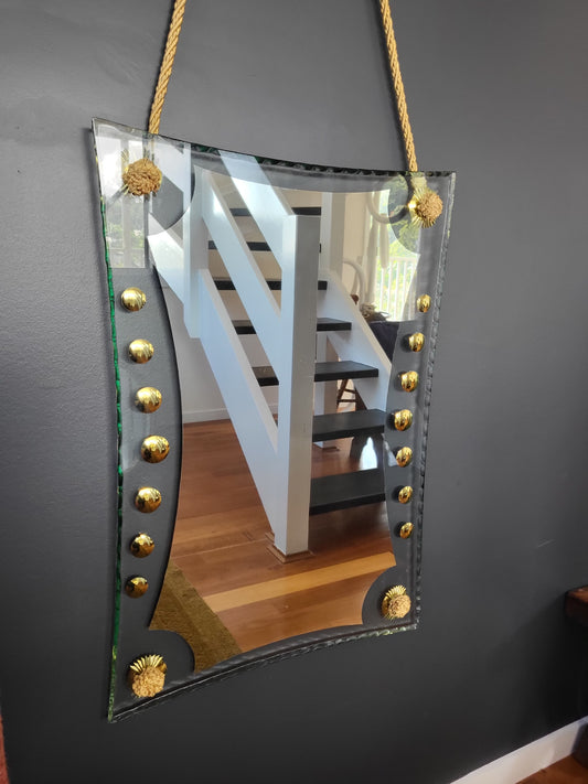 1950s Mid-Century Cristal Art Wall Mirror with Rope Suspension