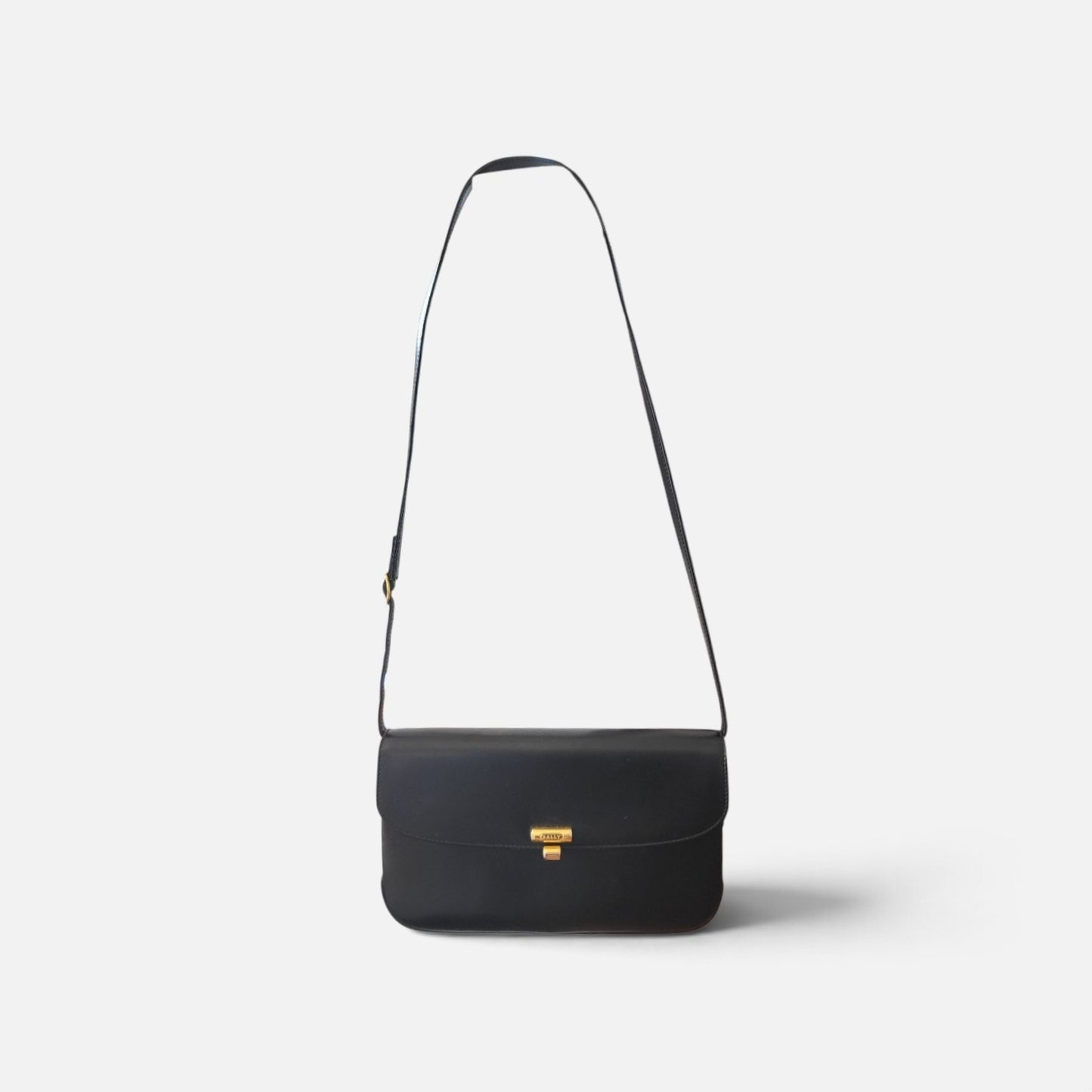 Vintage Bally Black Calfskin Leather Shoulder Bag