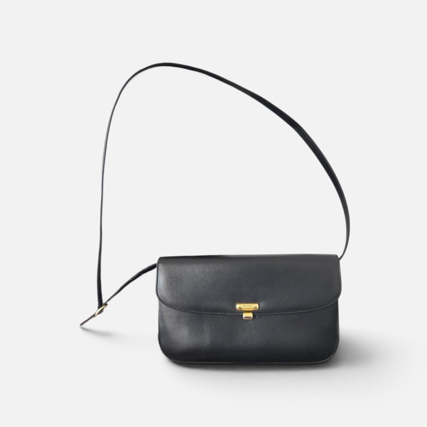 Vintage Bally Black Calfskin Leather Shoulder Bag