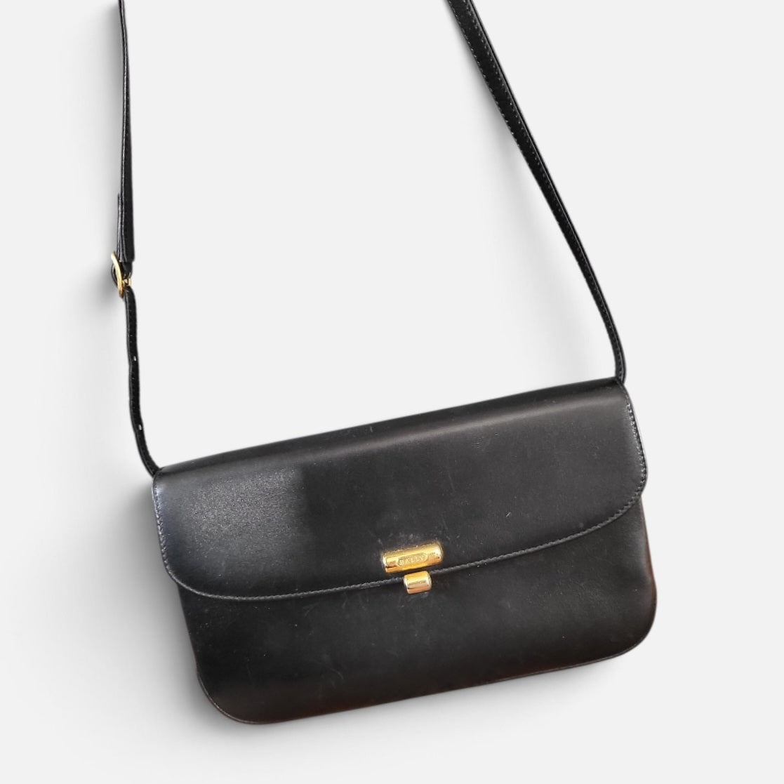 Vintage Bally Black Calfskin Leather Shoulder Bag