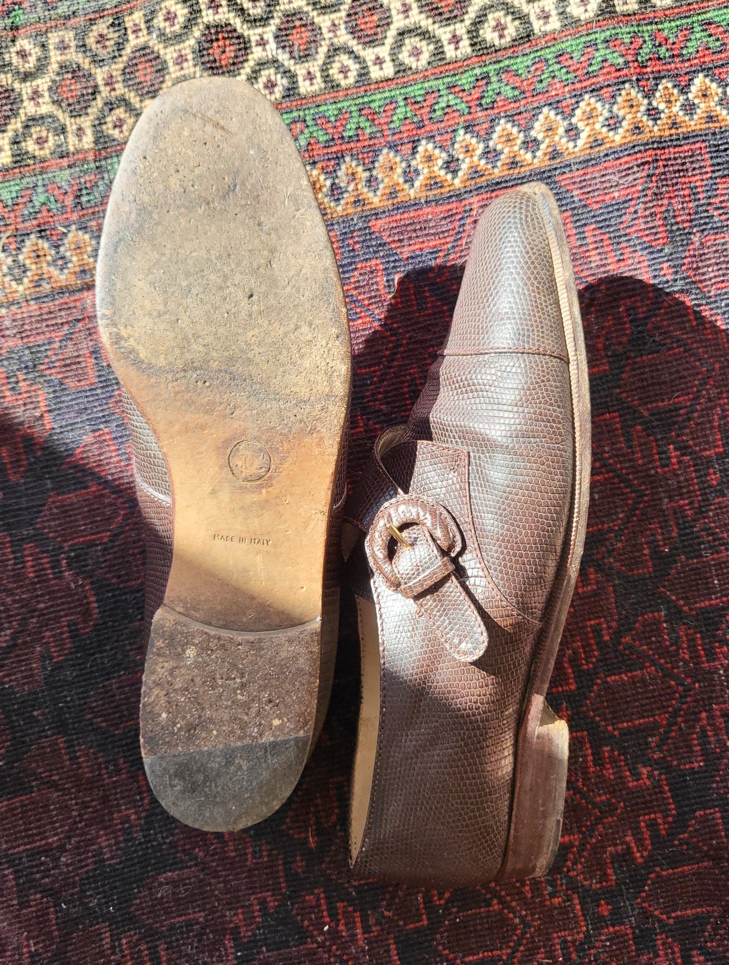 Vintage Chanel Brown Textured Leather Monk Strap Shoes - size 39.5