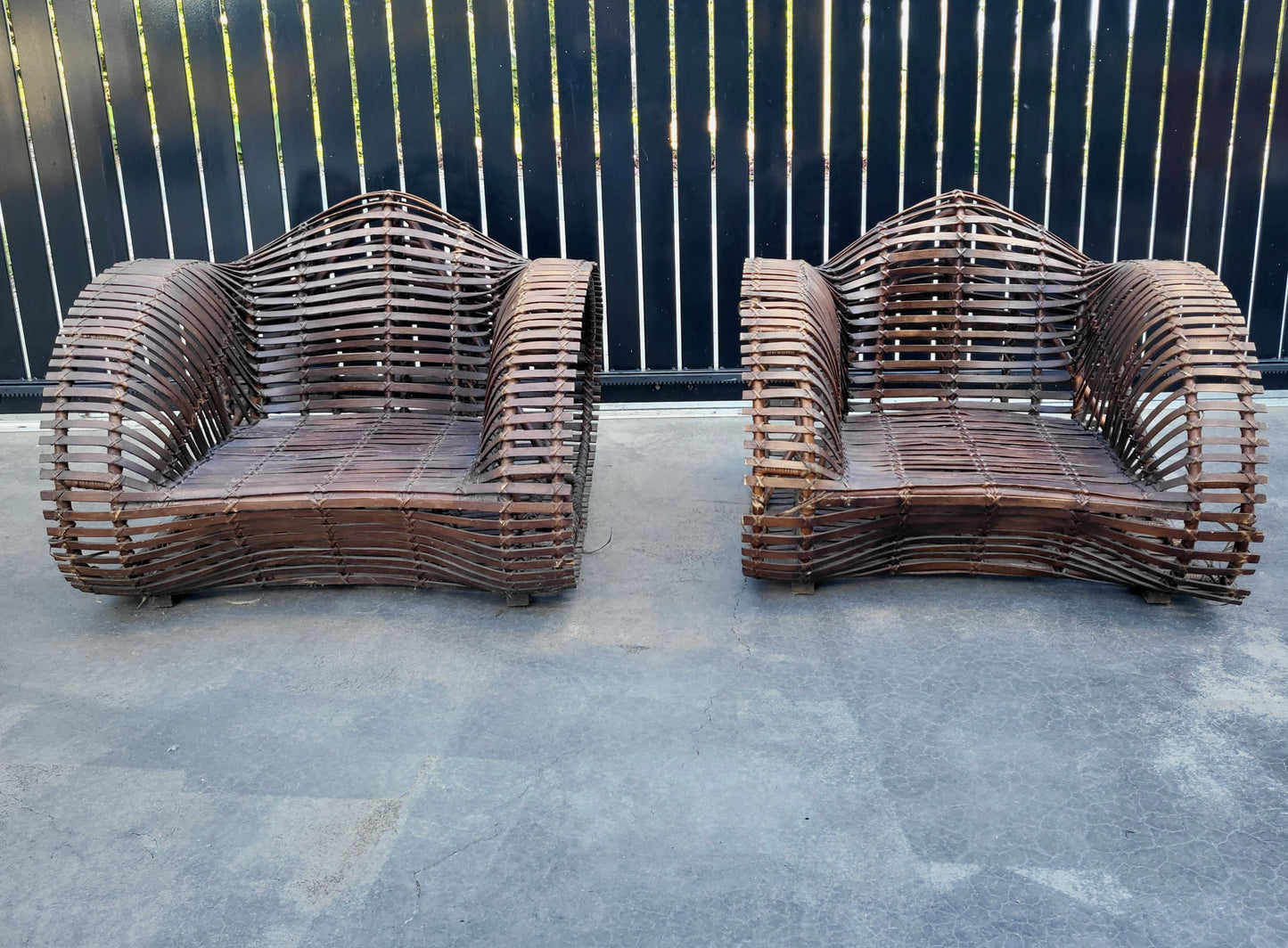 Vintage Sculptural Woven Outdoor Chairs - Pair