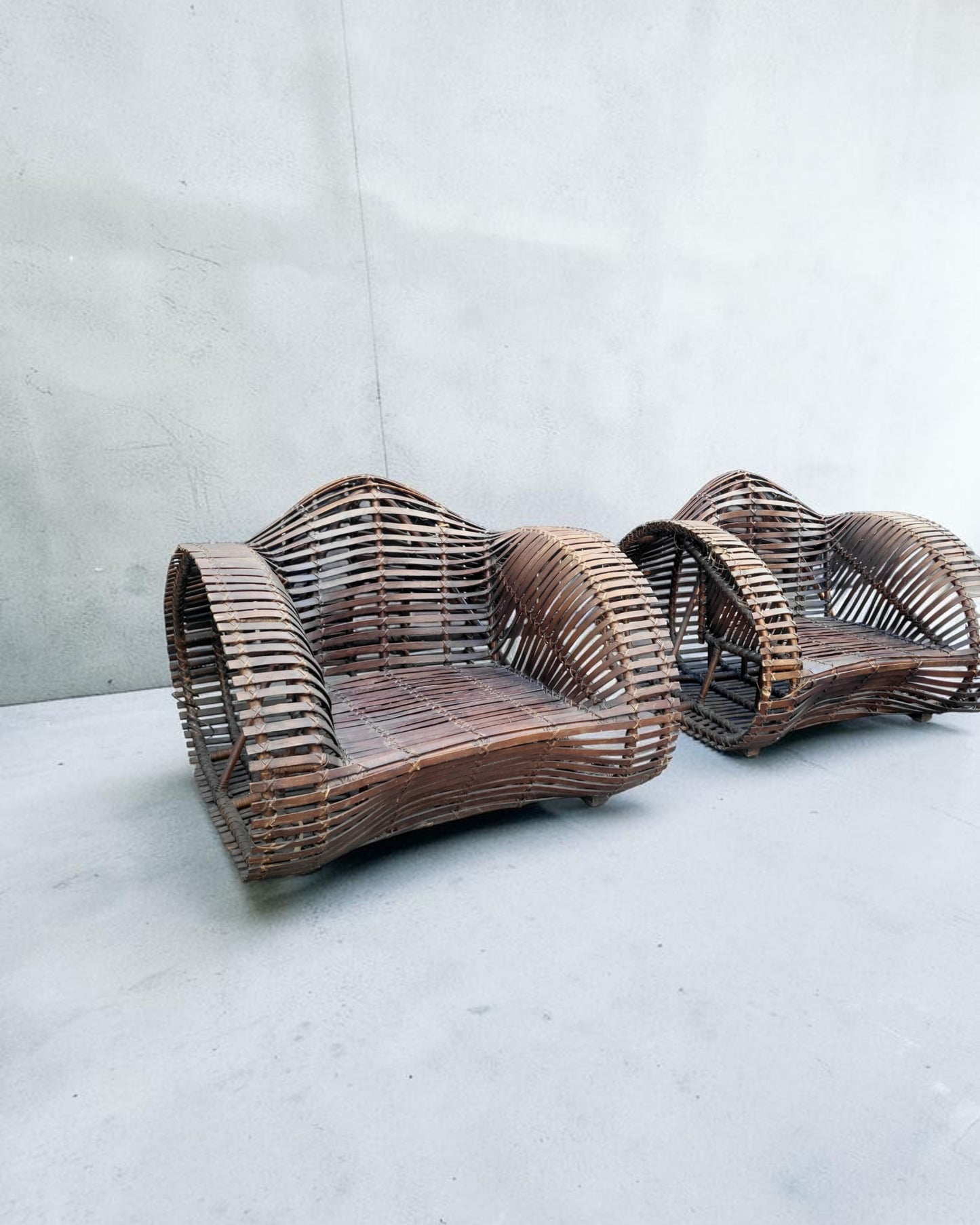 Vintage Sculptural Woven Outdoor Chairs - Pair
