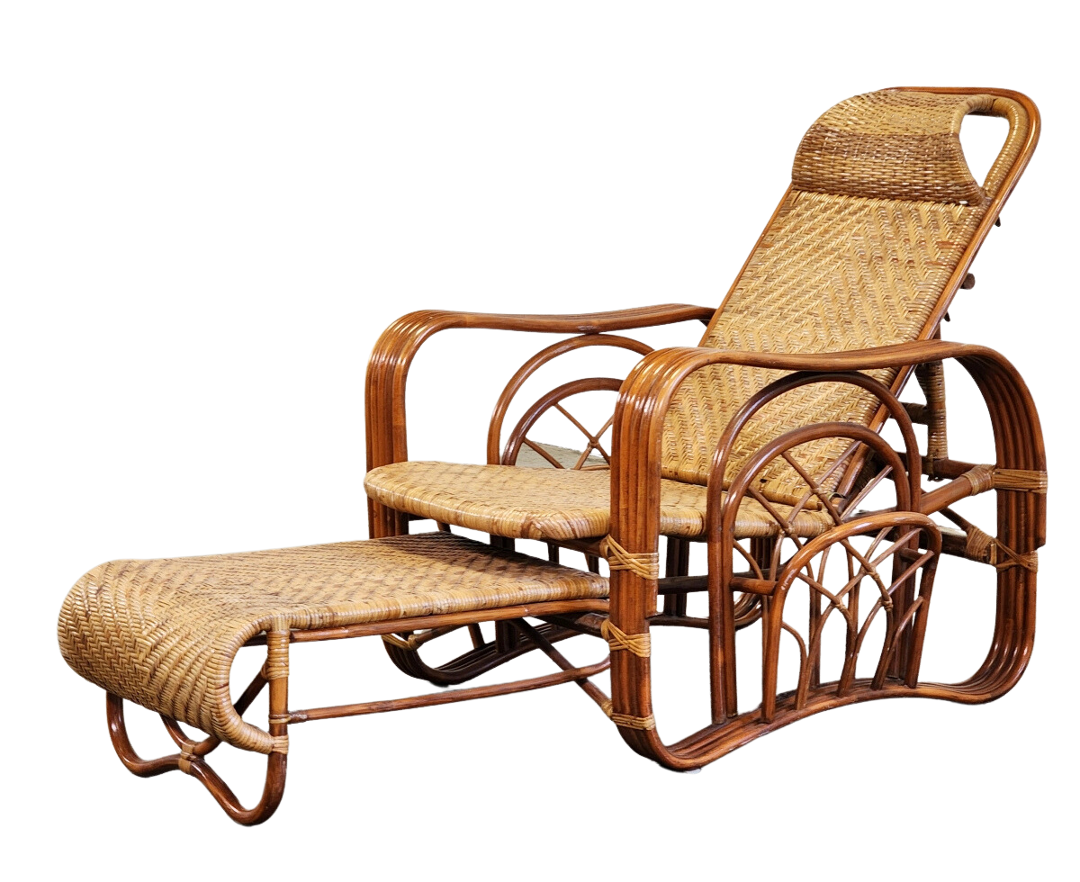 Vintage Pretzel Cane Armchair and Footrest