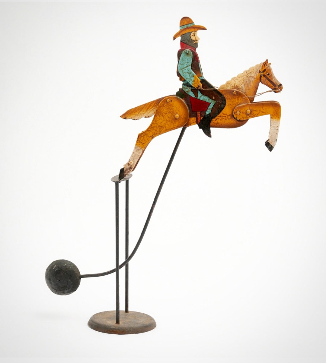 Extremely Rare Antique Cowboy and Horse Iron Kinetic Pendulum