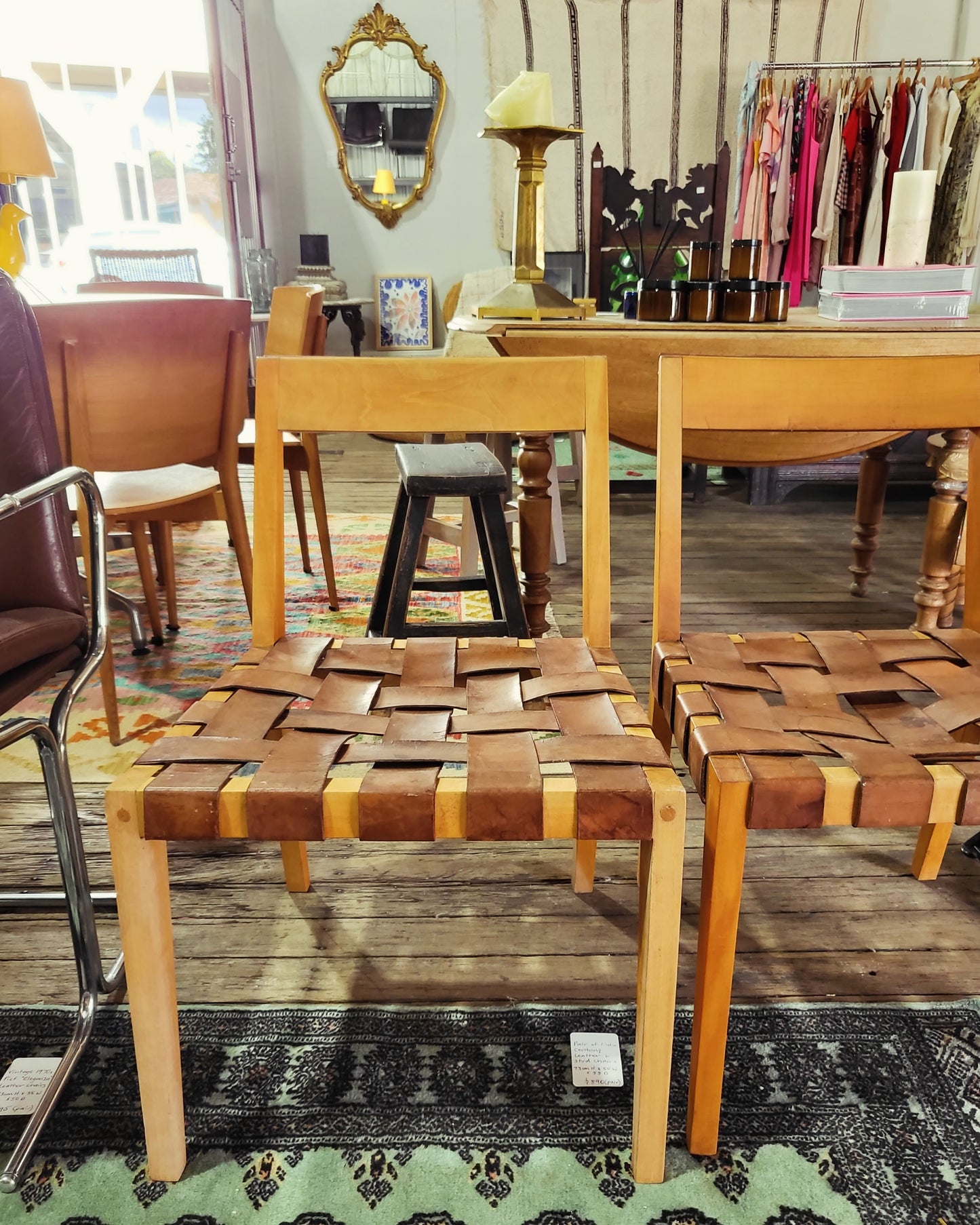 Pair of Mid Century Leather and Studded Chairs