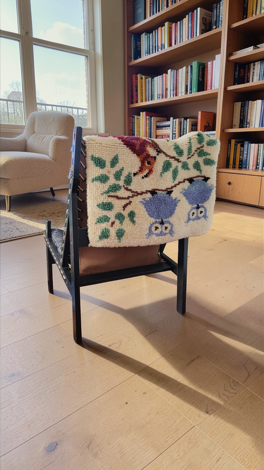 Mid Century Handwoven Folk Art Rug - Owls, Fox & Woodland Animals