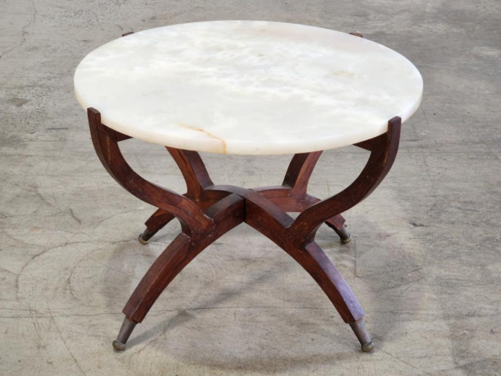 Unique Marble-Top Side Table on Timber Base