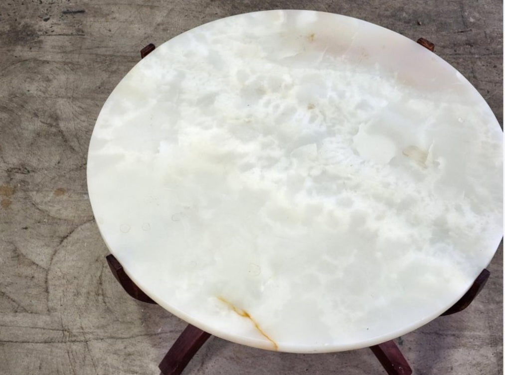 Unique Marble-Top Side Table on Timber Base