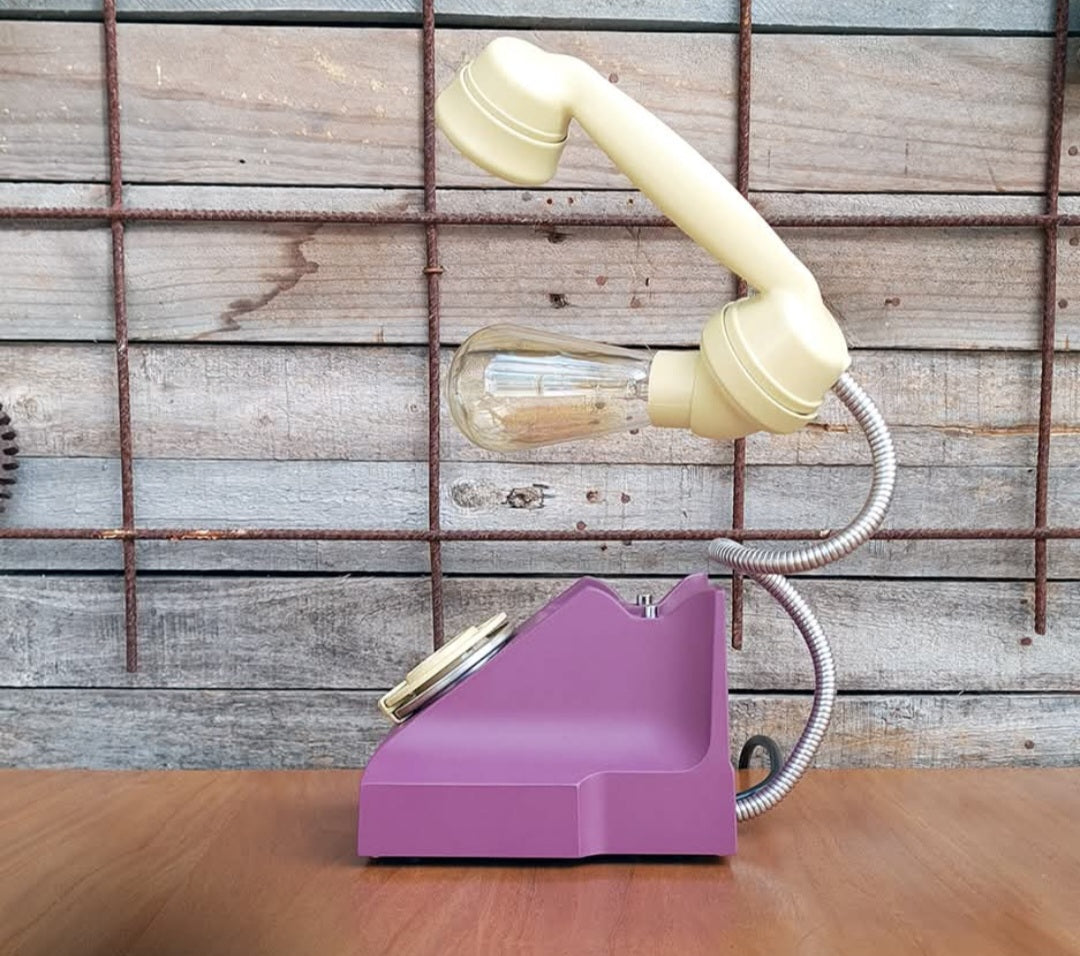 1953 STC 300AT Rotary Dial Telephone Lamp (Dimmable) - PURPLE/YELLOW