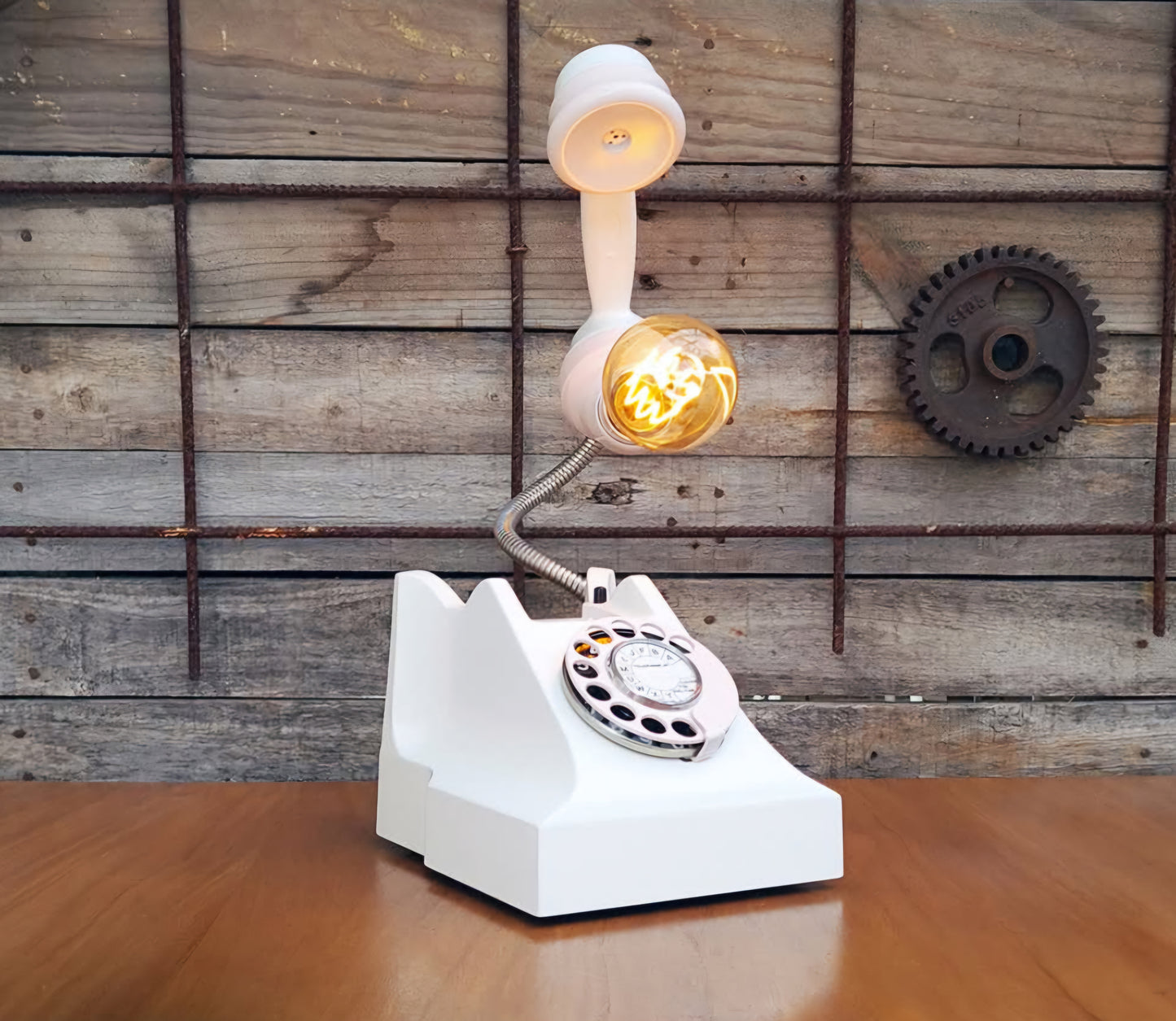 1954 STC 300AT Rotary Dial Telephone Lamp (Dimmable) - WHITE/PINK