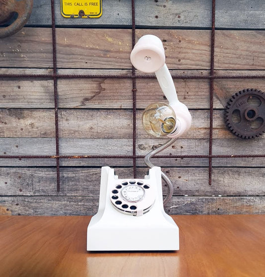 1954 STC 300AT Rotary Dial Telephone Lamp (Dimmable) - WHITE/PINK