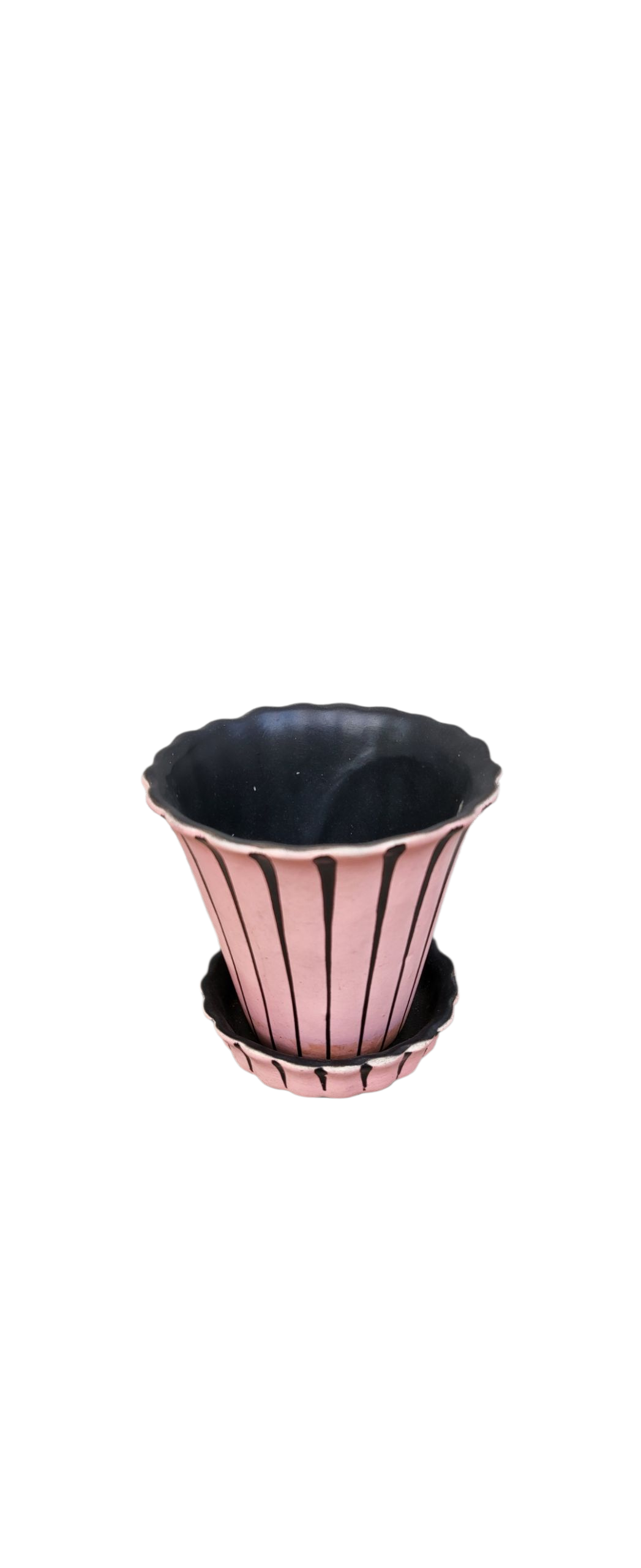 Close-up of the pink Barsony planter showing scalloped detailing and interior colour.