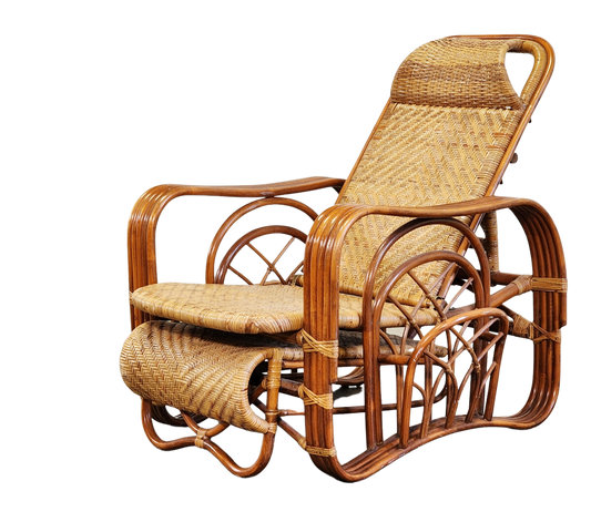 Vintage Pretzel Cane Armchair and Footrest