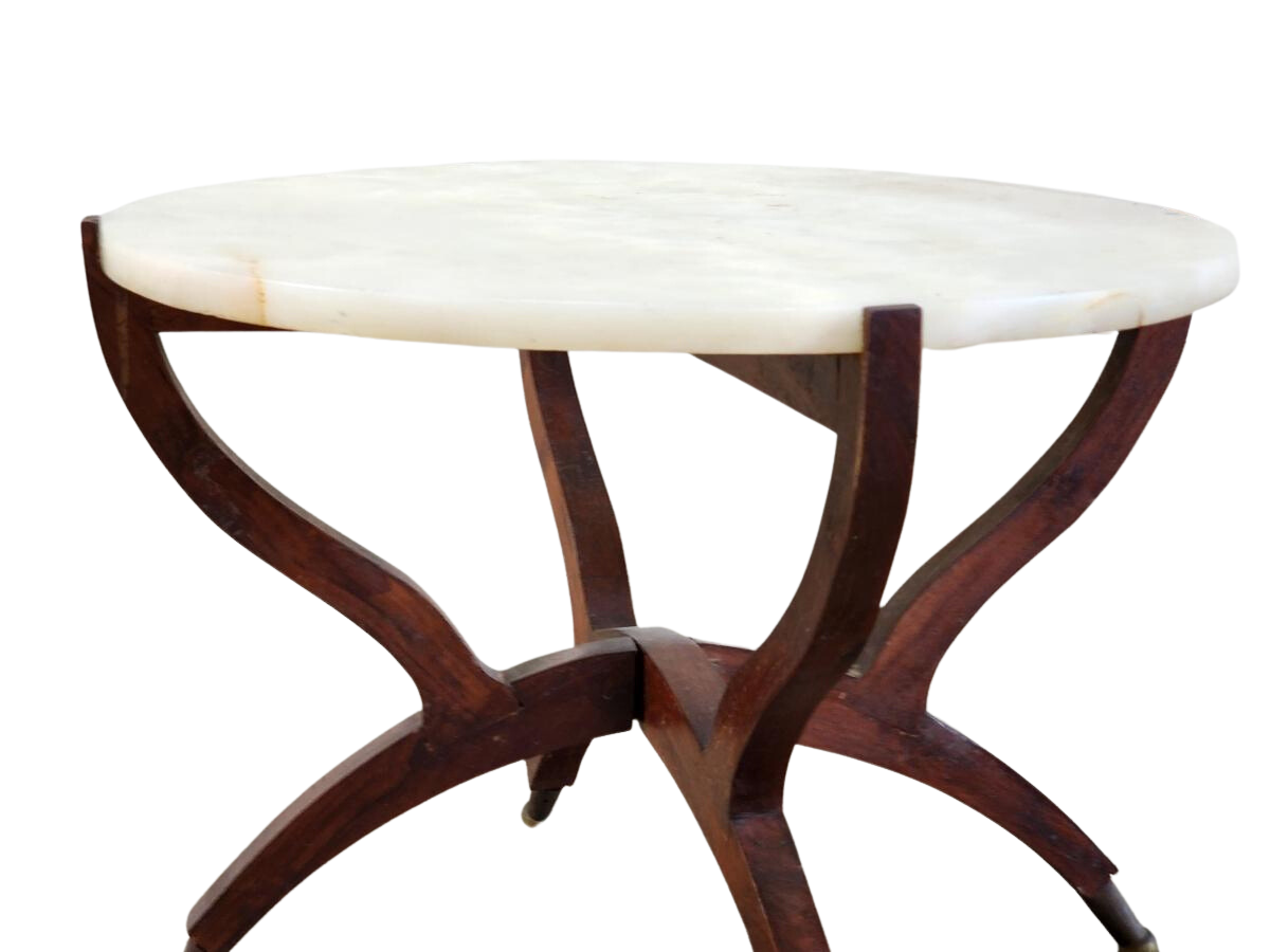 Unique Marble-Top Side Table on Timber Base