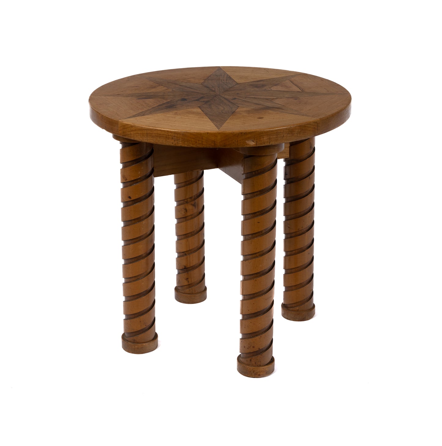 French Vintage Small Parquetry Side Table or Stool